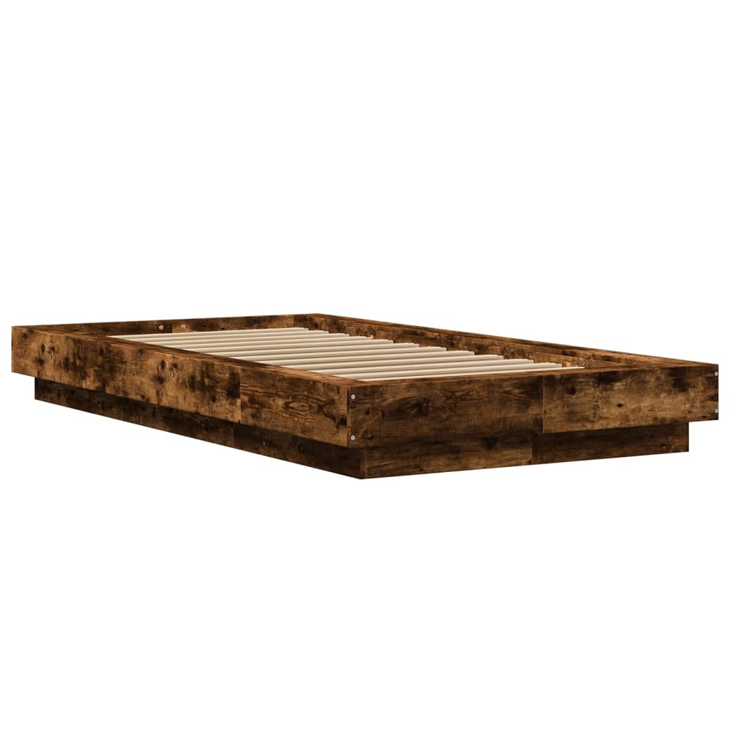 vidaXL Cadru de pat cu LED, stejar fumuriu, 90x200 cm, lemn prelucrat vidaXL Cadru de pat cu LED, stejar fumuriu, 90x200 cm, lemn prelucrat