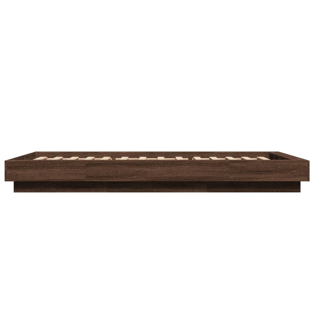 vidaXL Cadru de pat cu lumini LED stejar maro 90x200 cm lemn prelucrat