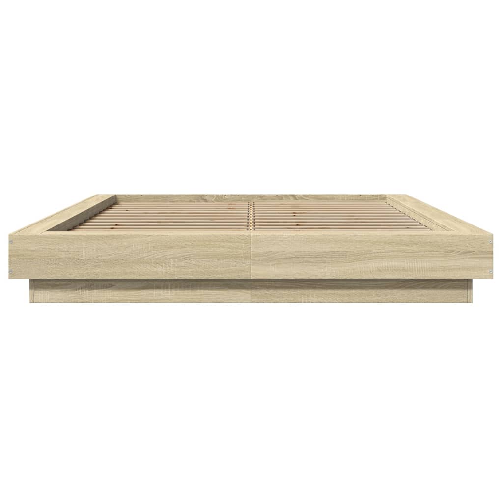vidaXL Cadru de pat cu LED stejar sonoma 140x190 cm lemn prelucrat
