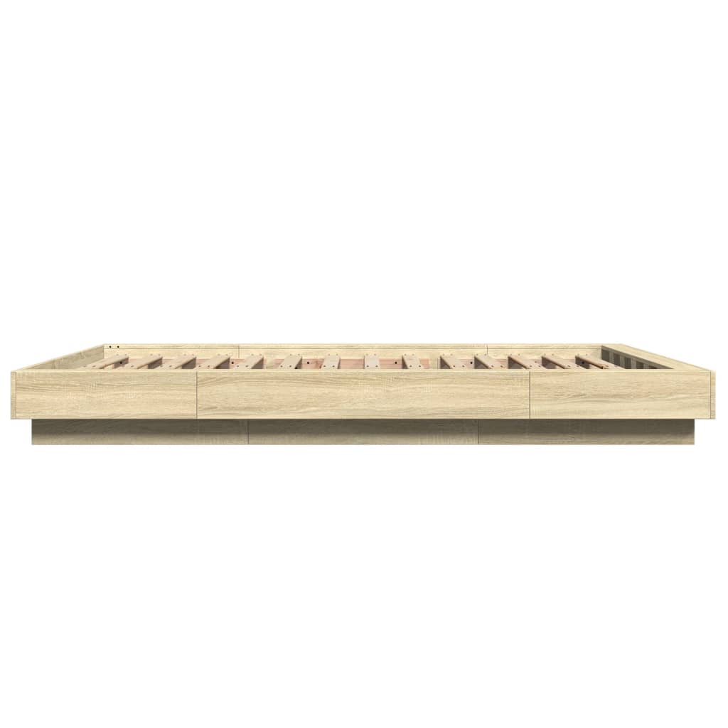 vidaXL Cadru de pat cu LED stejar sonoma 140x190 cm lemn prelucrat