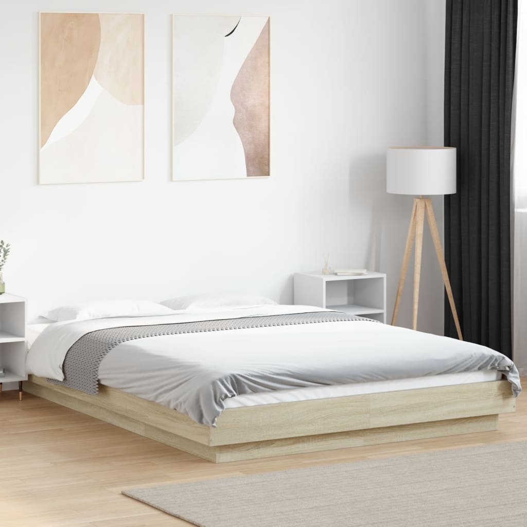vidaXL Cadru de pat cu LED stejar sonoma 140x190 cm lemn prelucrat