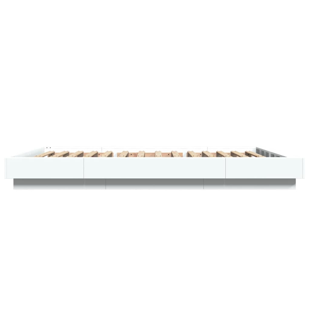 vidaXL Cadru de pat cu lumini LED, alb, 135x190 cm, lemn prelucrat vidaXL Cadru de pat cu lumini LED, alb, 135x190 cm, lemn prelucrat