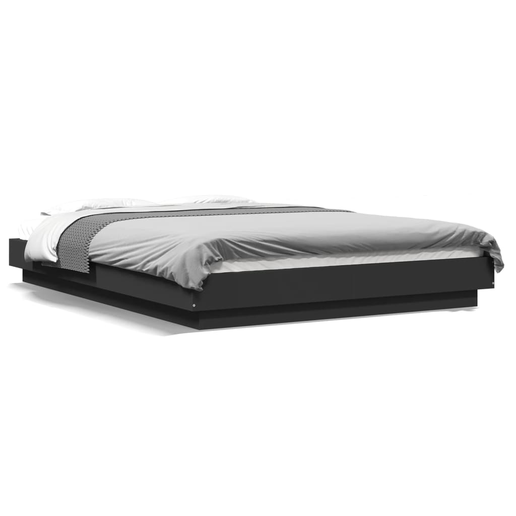 vidaXL Cadru de pat cu lumini LED, negru, 135x190 cm, lemn prelucrat vidaXL Cadru de pat cu lumini LED, negru, 135x190 cm, lemn prelucrat
