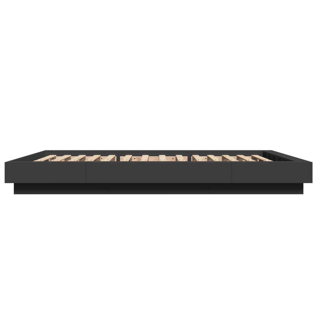 vidaXL Cadru de pat cu lumini LED, negru, 135x190 cm, lemn prelucrat vidaXL Cadru de pat cu lumini LED, negru, 135x190 cm, lemn prelucrat