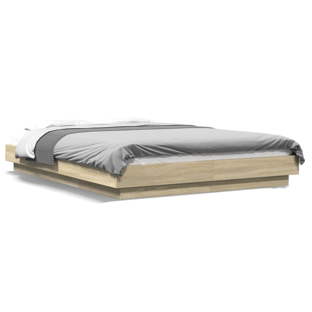 vidaXL Cadru de pat cu LED stejar sonoma 135x190 cm lemn prelucrat