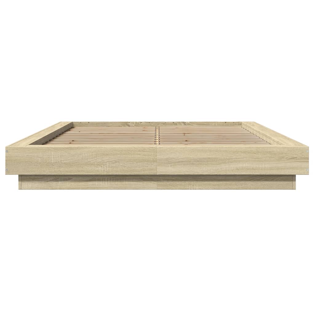 vidaXL Cadru de pat cu LED stejar sonoma 135x190 cm lemn prelucrat
