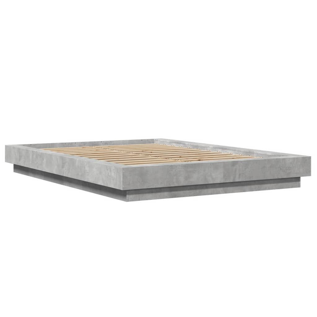 vidaXL Cadru de pat cu LED, gri beton, 135x190 cm, lemn prelucrat