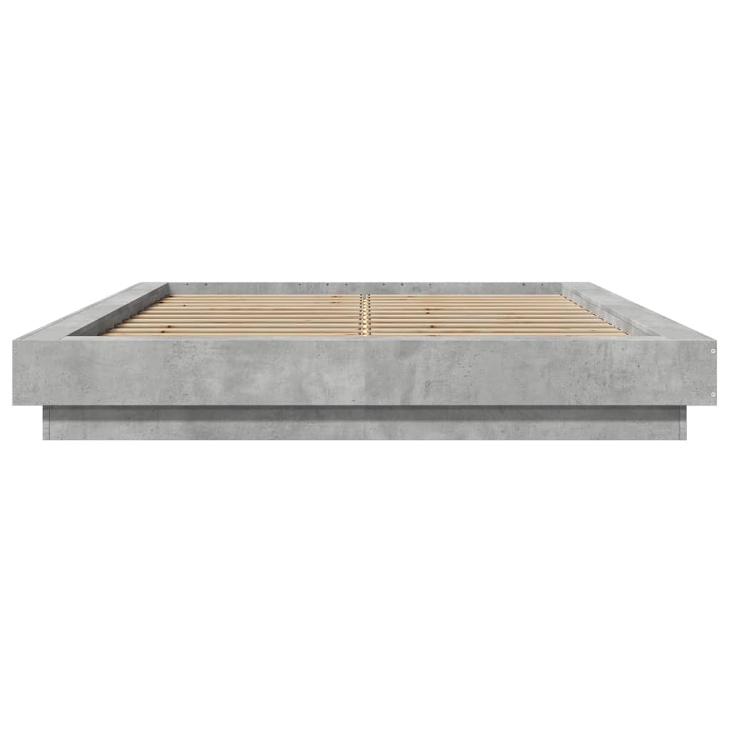 vidaXL Cadru de pat cu LED, gri beton, 135x190 cm, lemn prelucrat