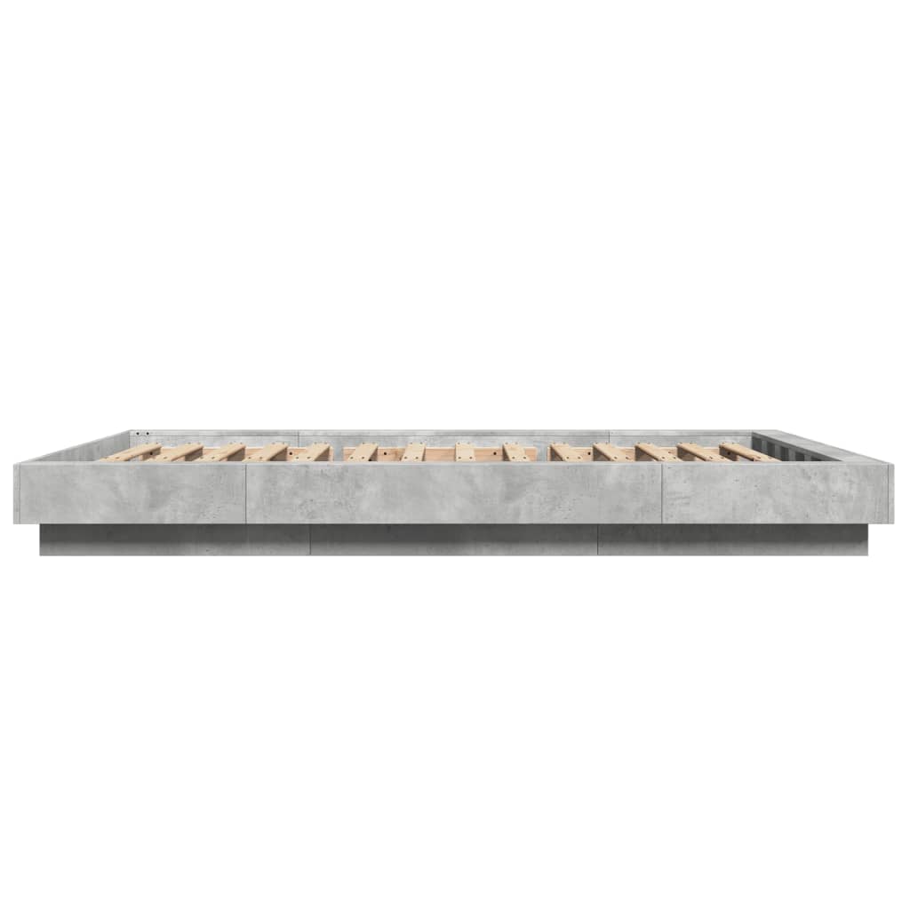 vidaXL Cadru de pat cu LED, gri beton, 135x190 cm, lemn prelucrat