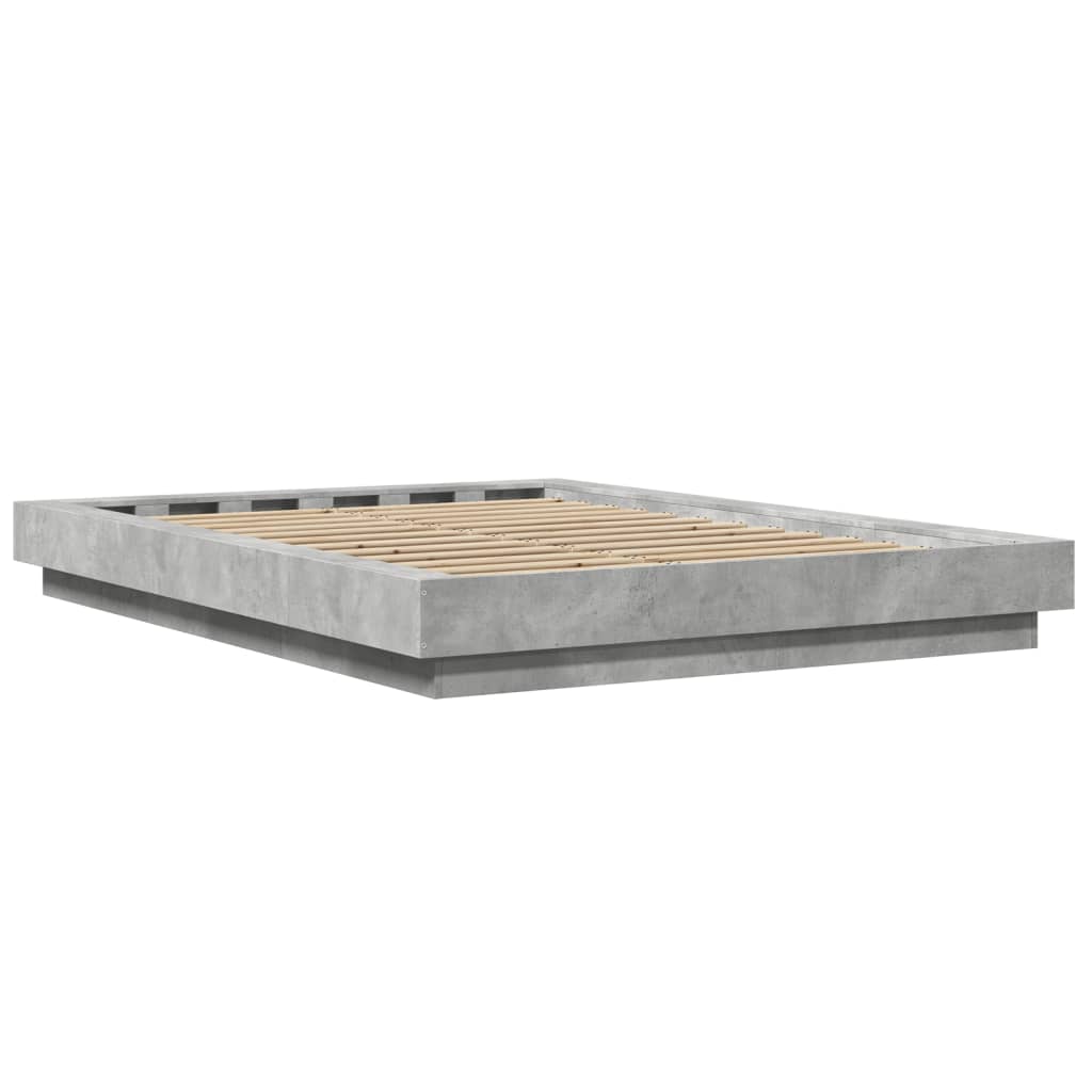 vidaXL Cadru de pat cu LED, gri beton, 135x190 cm, lemn prelucrat