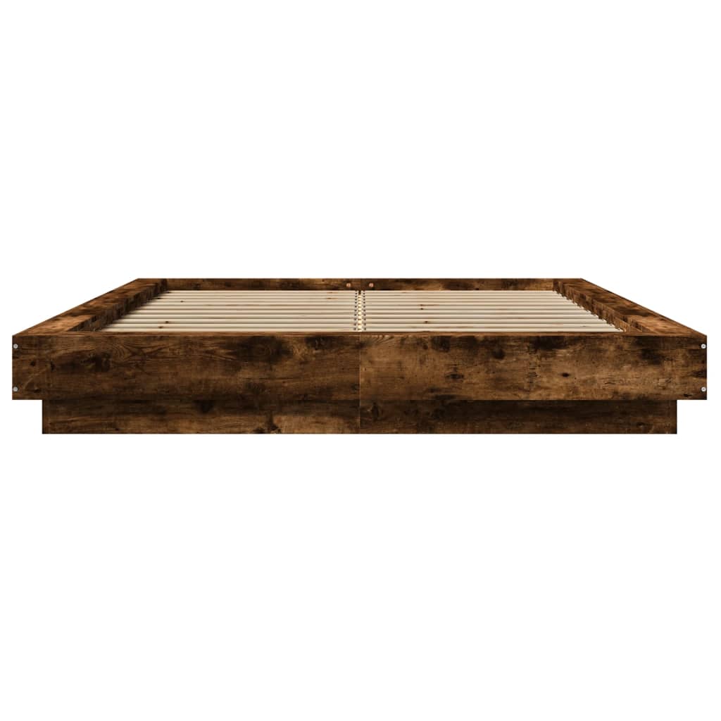 vidaXL Cadru de pat cu LED stejar fumuriu 135x190 cm lemn prelucrat