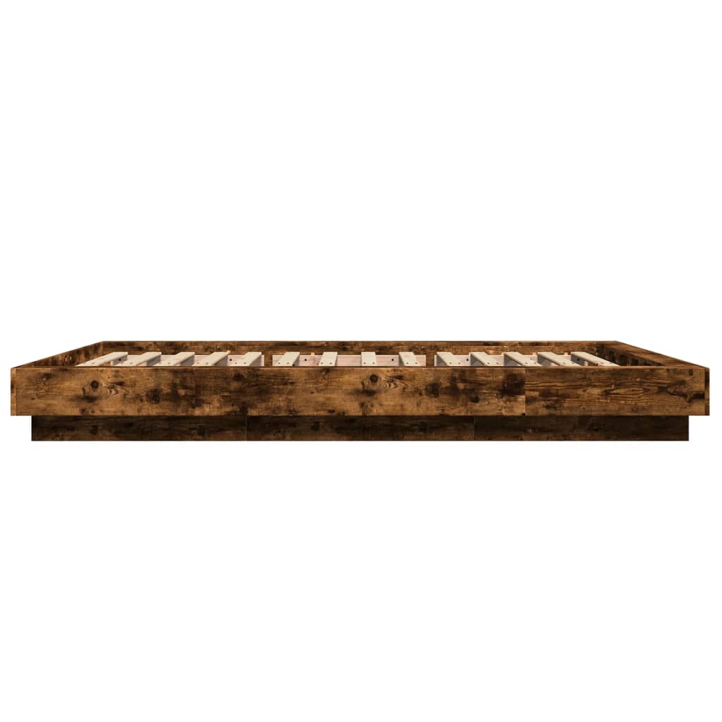 vidaXL Cadru de pat cu LED stejar fumuriu 135x190 cm lemn prelucrat