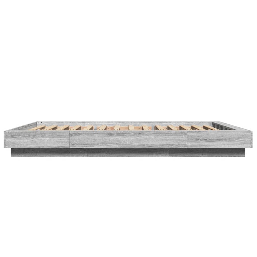 vidaXL Cadru de pat cu LED, gri sonoma, 135x190 cm, lemn prelucrat