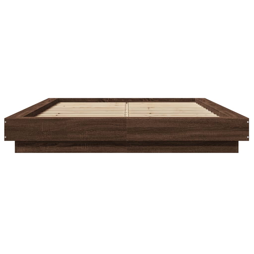 vidaXL Cadru de pat cu LED, stejar maro, 135x190 cm, lemn prelucrat
