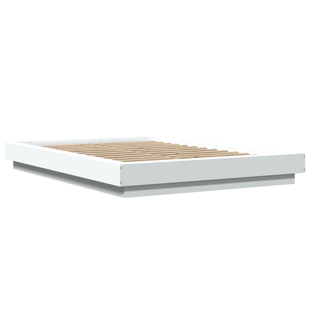 vidaXL Cadru de pat cu lumini LED, alb, 120x190 cm, lemn prelucrat vidaXL Cadru de pat cu lumini LED, alb, 120x190 cm, lemn prelucrat