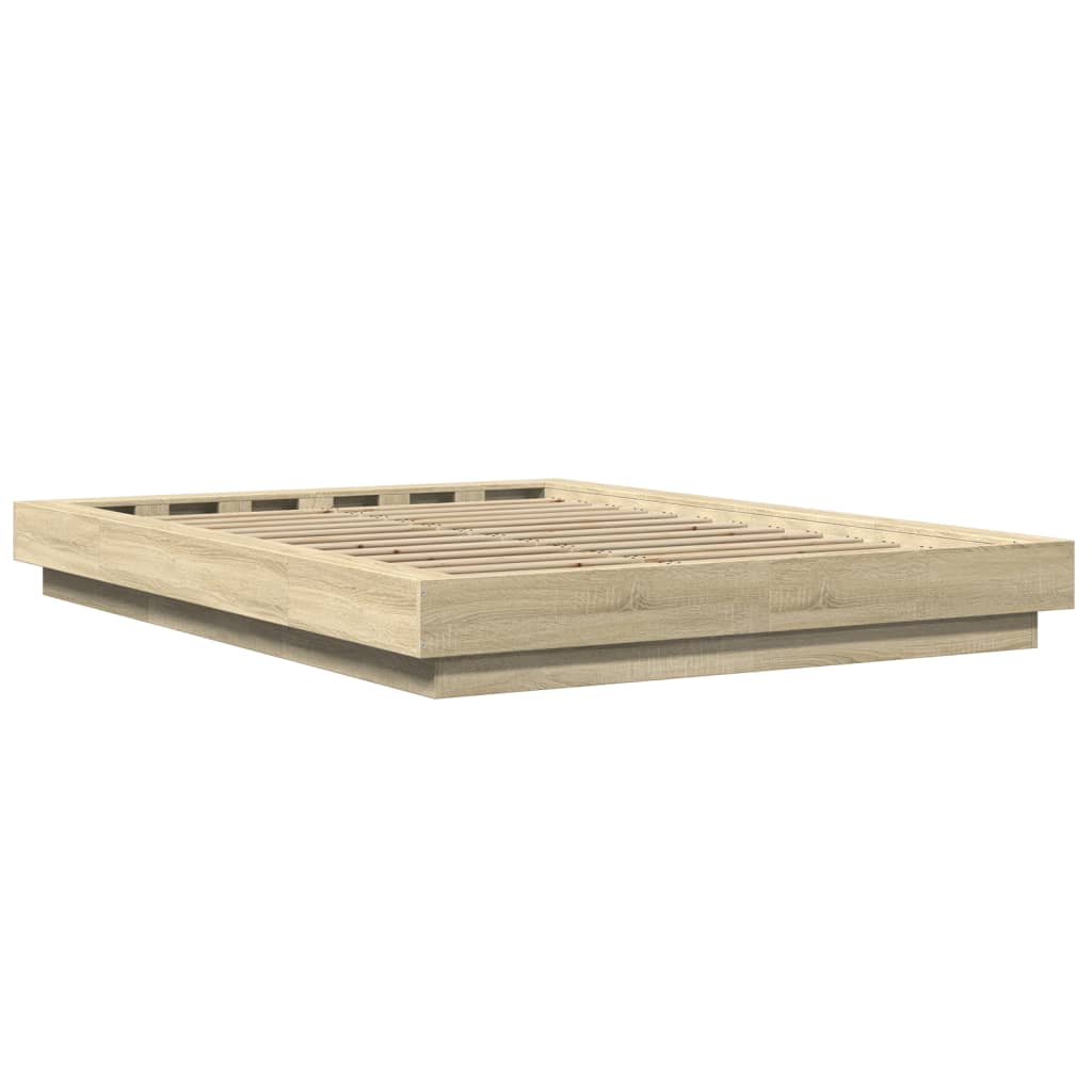 vidaXL Cadru de pat cu LED stejar sonoma 120x190 cm lemn prelucrat