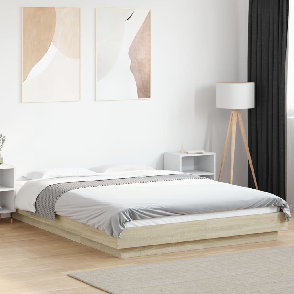 vidaXL Cadru de pat cu LED stejar sonoma 120x190 cm lemn prelucrat