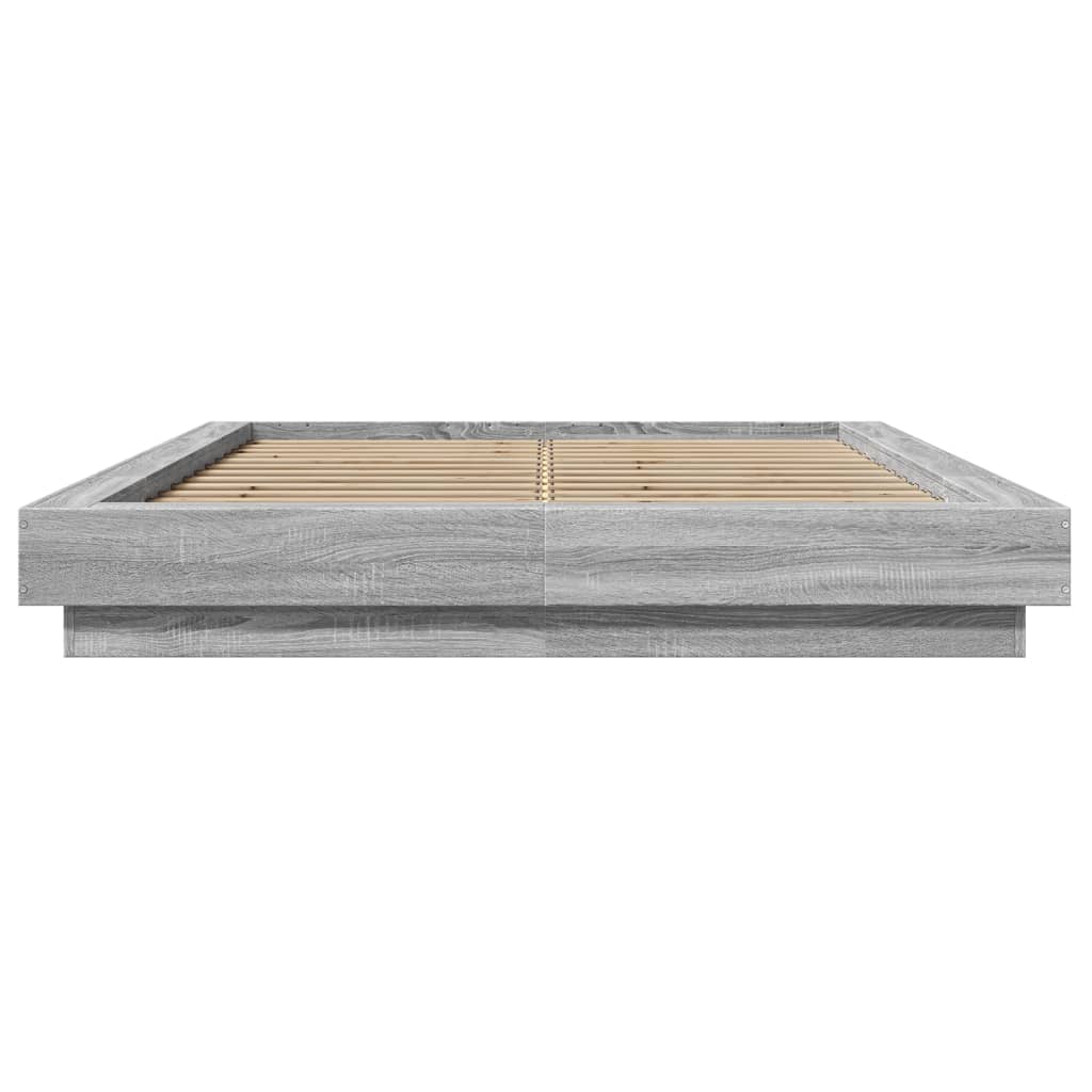 vidaXL Cadru de pat cu lumini LED gri sonoma 120x190 cm lemn prelucrat vidaXL Cadru de pat cu lumini LED gri sonoma 120x190 cm lemn prelucrat