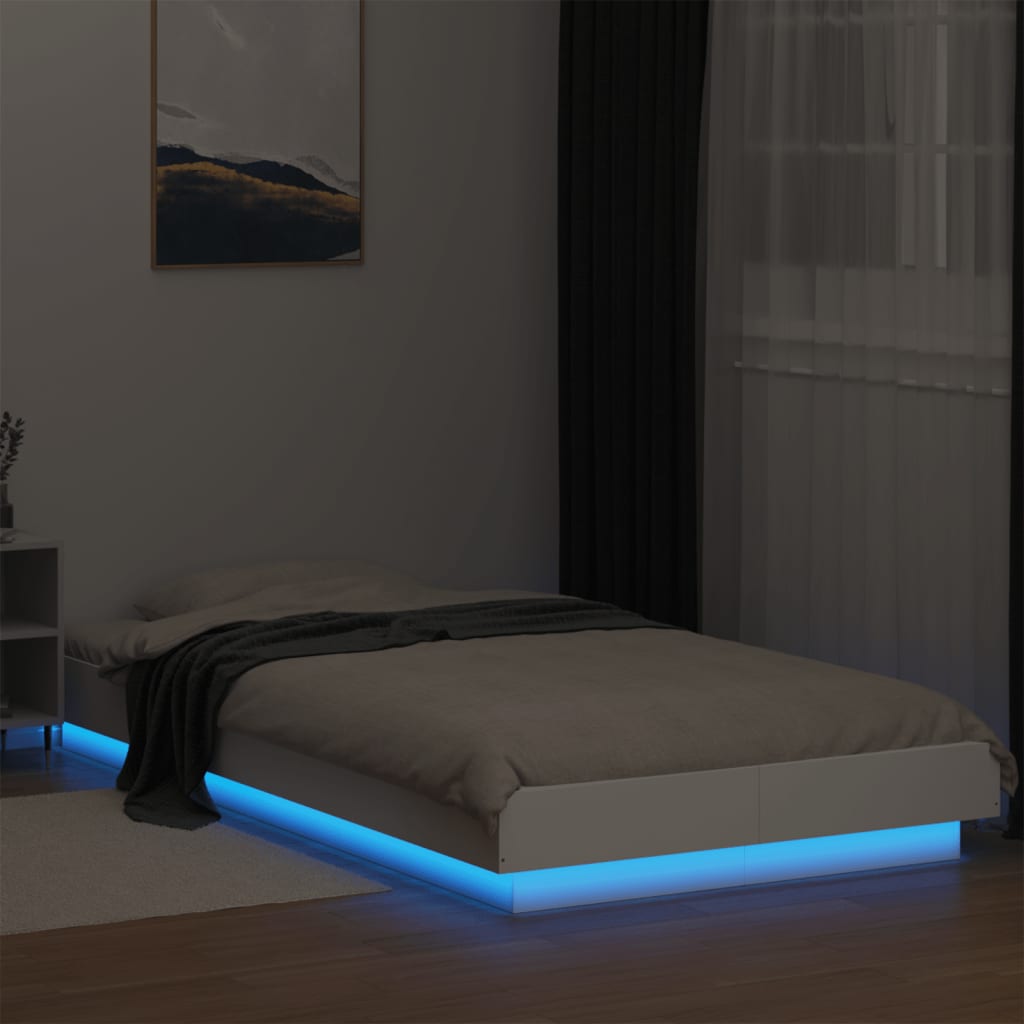 vidaXL Cadru de pat cu lumini LED, alb, 90x190 cm, lemn prelucrat