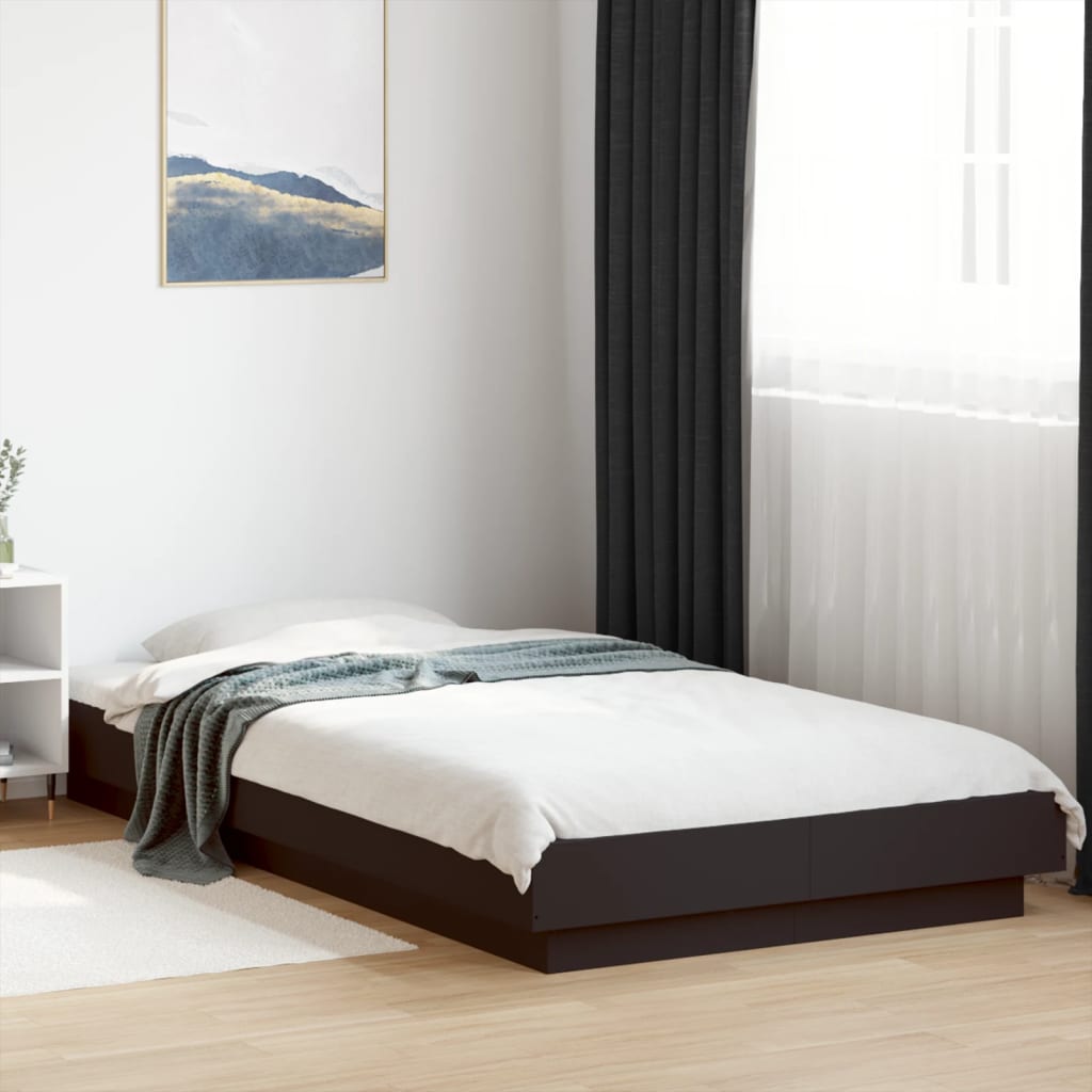 vidaXL Cadru de pat cu lumini LED, negru, 90x190 cm, lemn prelucrat