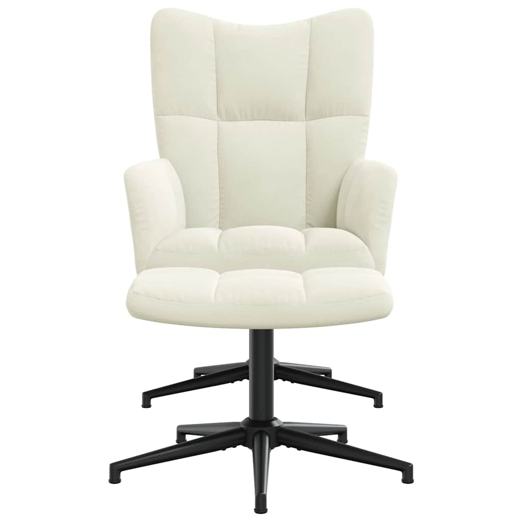 vidaXL Scaun de relaxare cu taburet, alb crem, catifea
