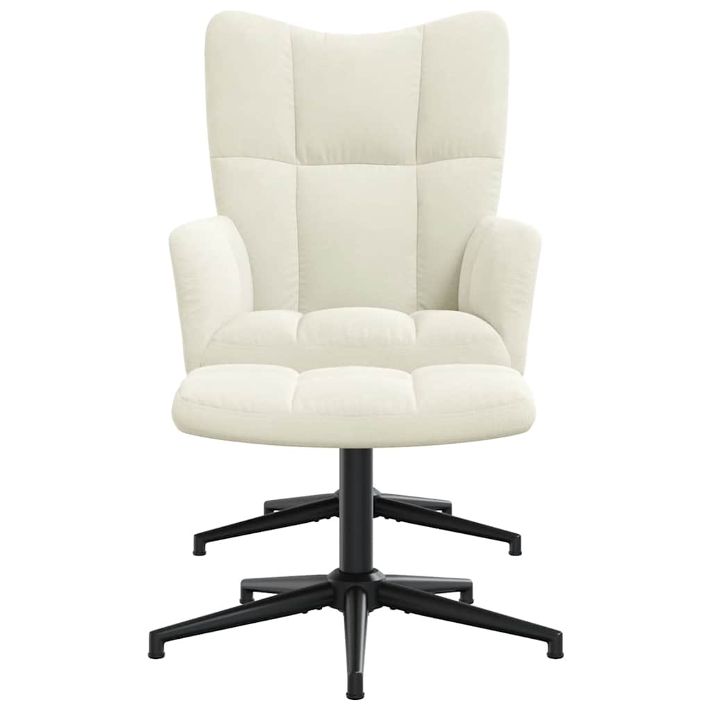 vidaXL Scaun de relaxare cu taburet, alb crem, catifea