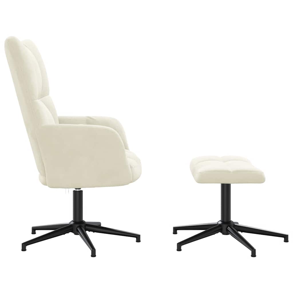 vidaXL Scaun de relaxare cu taburet, alb crem, catifea