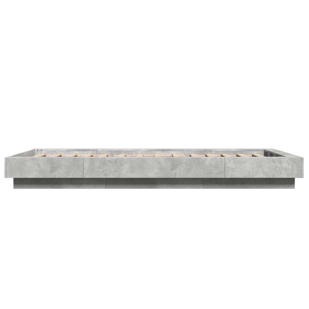 vidaXL Cadru de pat cu LED, gri beton, 90x190 cm, lemn prelucrat