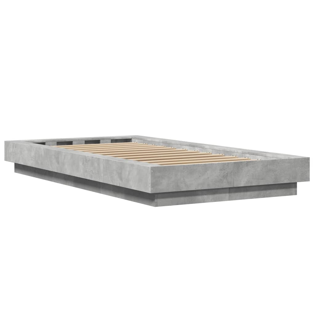 vidaXL Cadru de pat cu LED, gri beton, 90x190 cm, lemn prelucrat