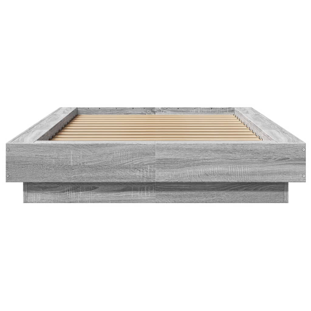 vidaXL Cadru de pat cu LED, gri sonoma, 90x190 cm, lemn prelucrat