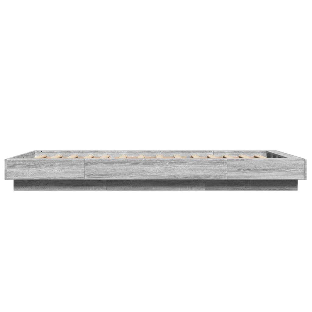 vidaXL Cadru de pat cu LED, gri sonoma, 90x190 cm, lemn prelucrat