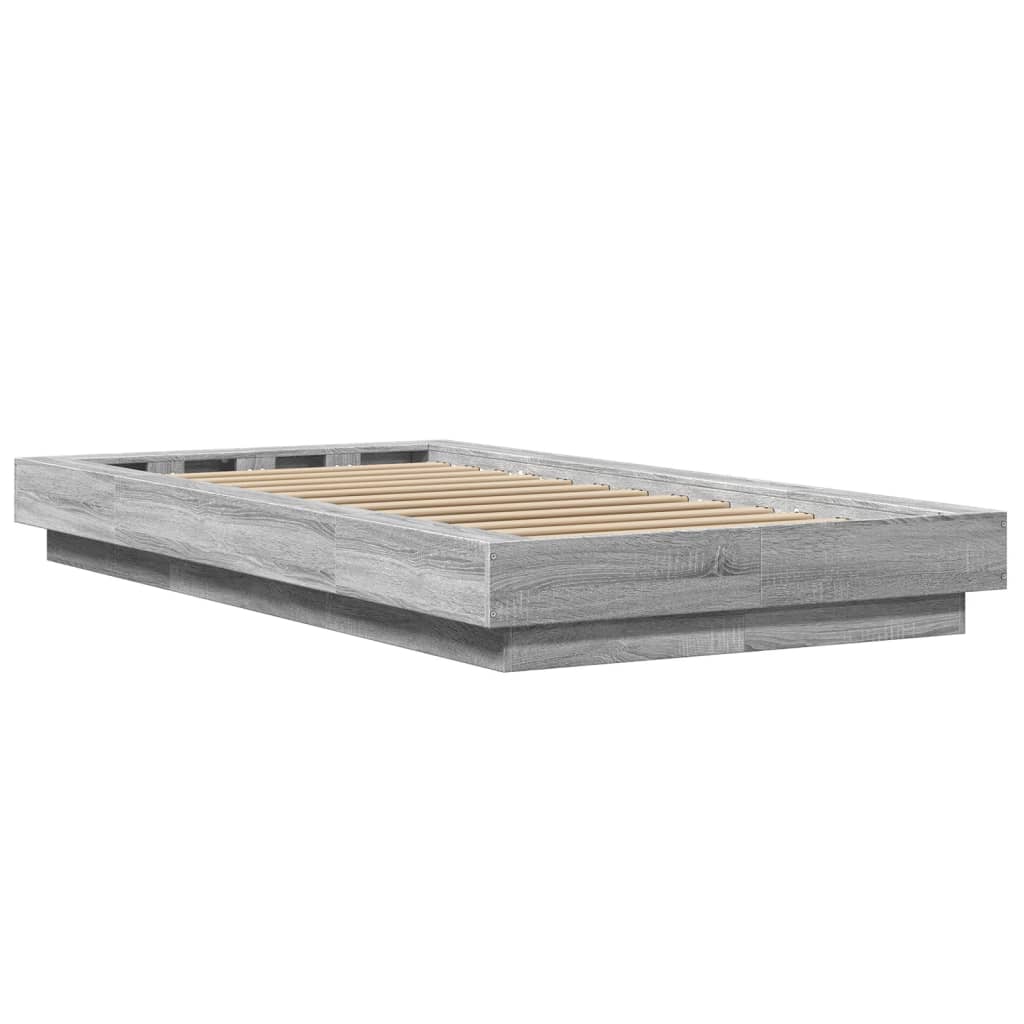 vidaXL Cadru de pat cu LED, gri sonoma, 90x190 cm, lemn prelucrat