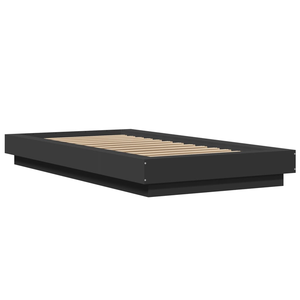 vidaXL Cadru de pat cu LED, negru, 75x190 cm, lemn prelucrat