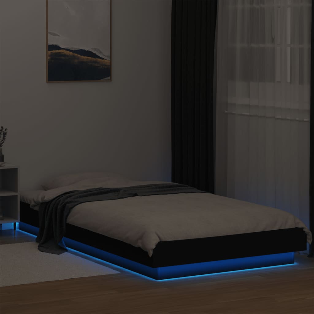 vidaXL Cadru de pat cu LED, negru, 75x190 cm, lemn prelucrat