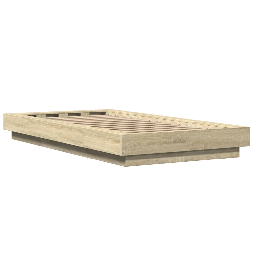 vidaXL Cadru de pat cu LED stejar sonoma 75x190 cm lemn prelucrat