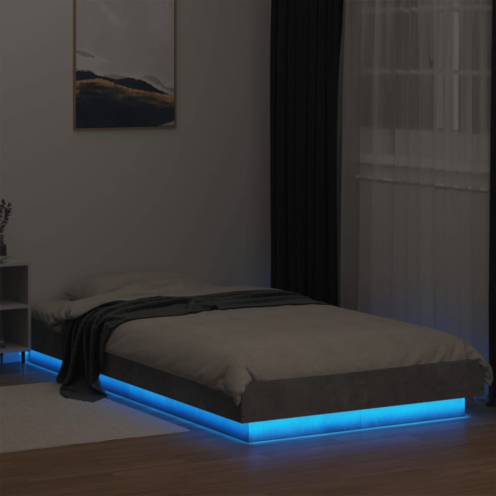 vidaXL Cadru de pat cu LED, gri beton, 75x190 cm, lemn prelucrat