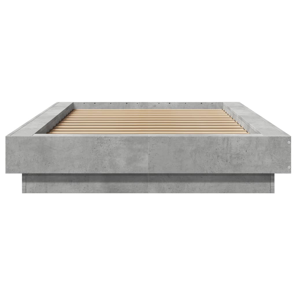 vidaXL Cadru de pat cu LED, gri beton, 75x190 cm, lemn prelucrat