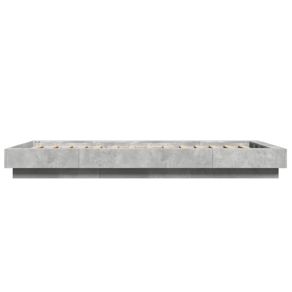 vidaXL Cadru de pat cu LED, gri beton, 75x190 cm, lemn prelucrat