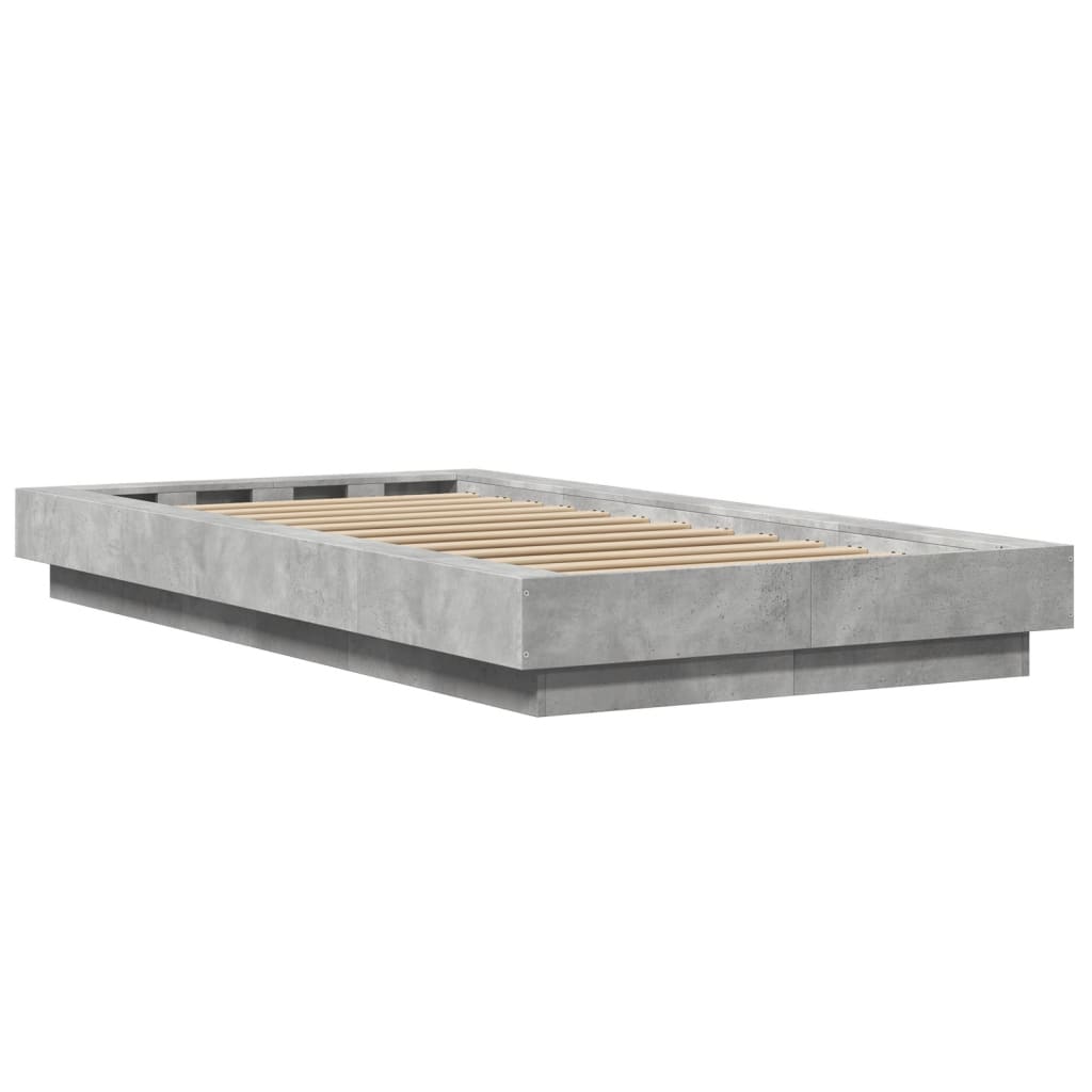 vidaXL Cadru de pat cu LED, gri beton, 75x190 cm, lemn prelucrat