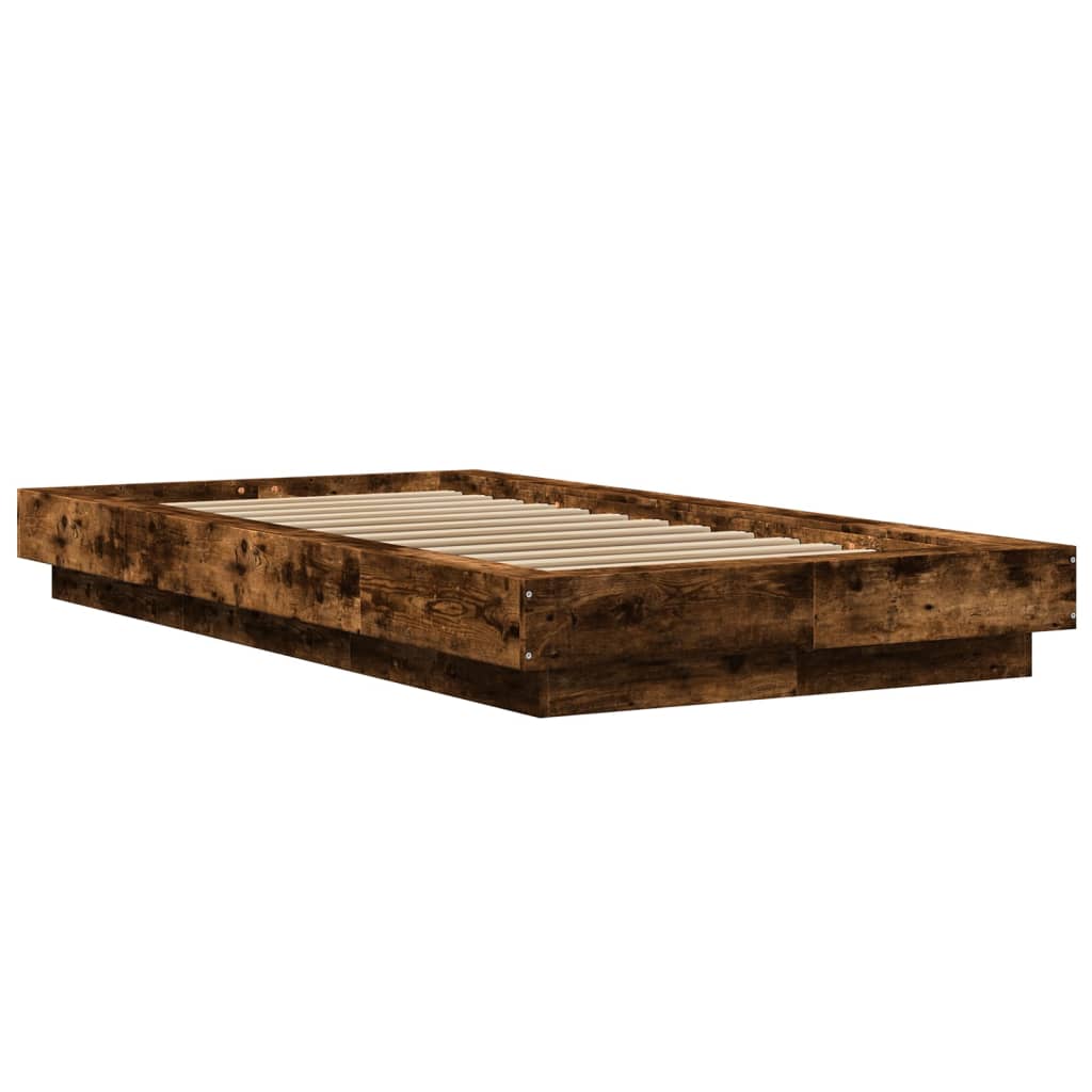 vidaXL Cadru de pat cu LED stejar fumuriu 75x190 cm lemn prelucrat