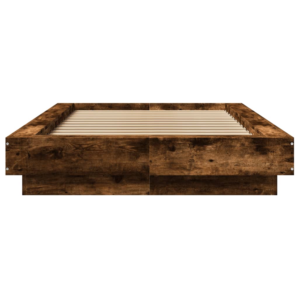 vidaXL Cadru de pat cu LED stejar fumuriu 75x190 cm lemn prelucrat