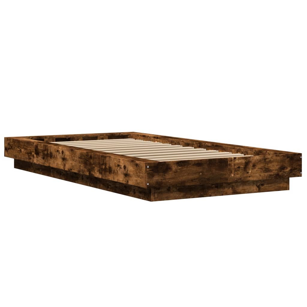 vidaXL Cadru de pat cu LED stejar fumuriu 75x190 cm lemn prelucrat