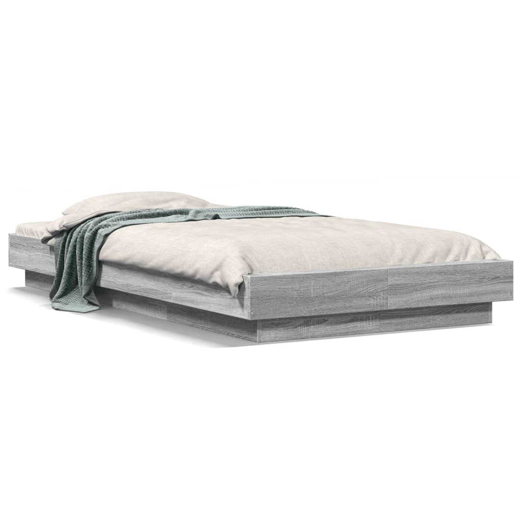 vidaXL Cadru de pat cu LED gri sonoma 75x190 cm lemn prelucrat