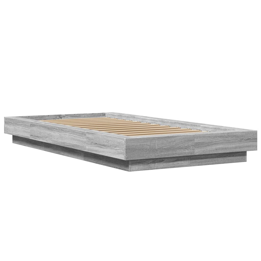 vidaXL Cadru de pat cu LED gri sonoma 75x190 cm lemn prelucrat