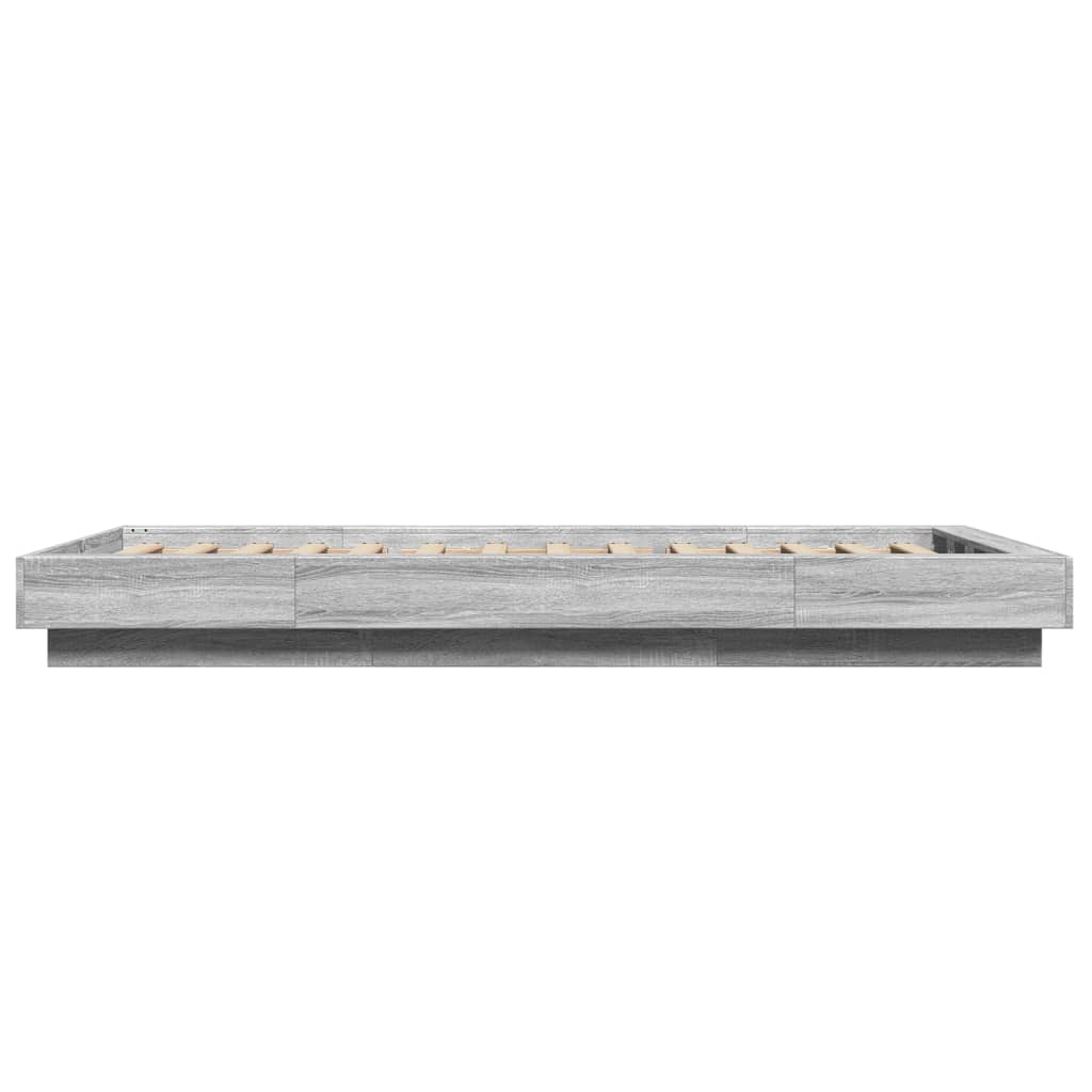 vidaXL Cadru de pat cu LED gri sonoma 75x190 cm lemn prelucrat