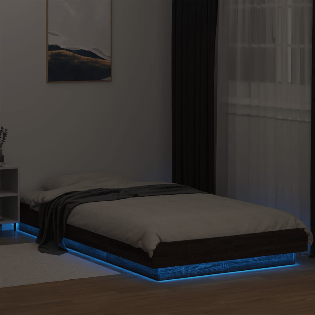 vidaXL Cadru de pat cu LED stejar maro 75x190 cm lemn prelucrat