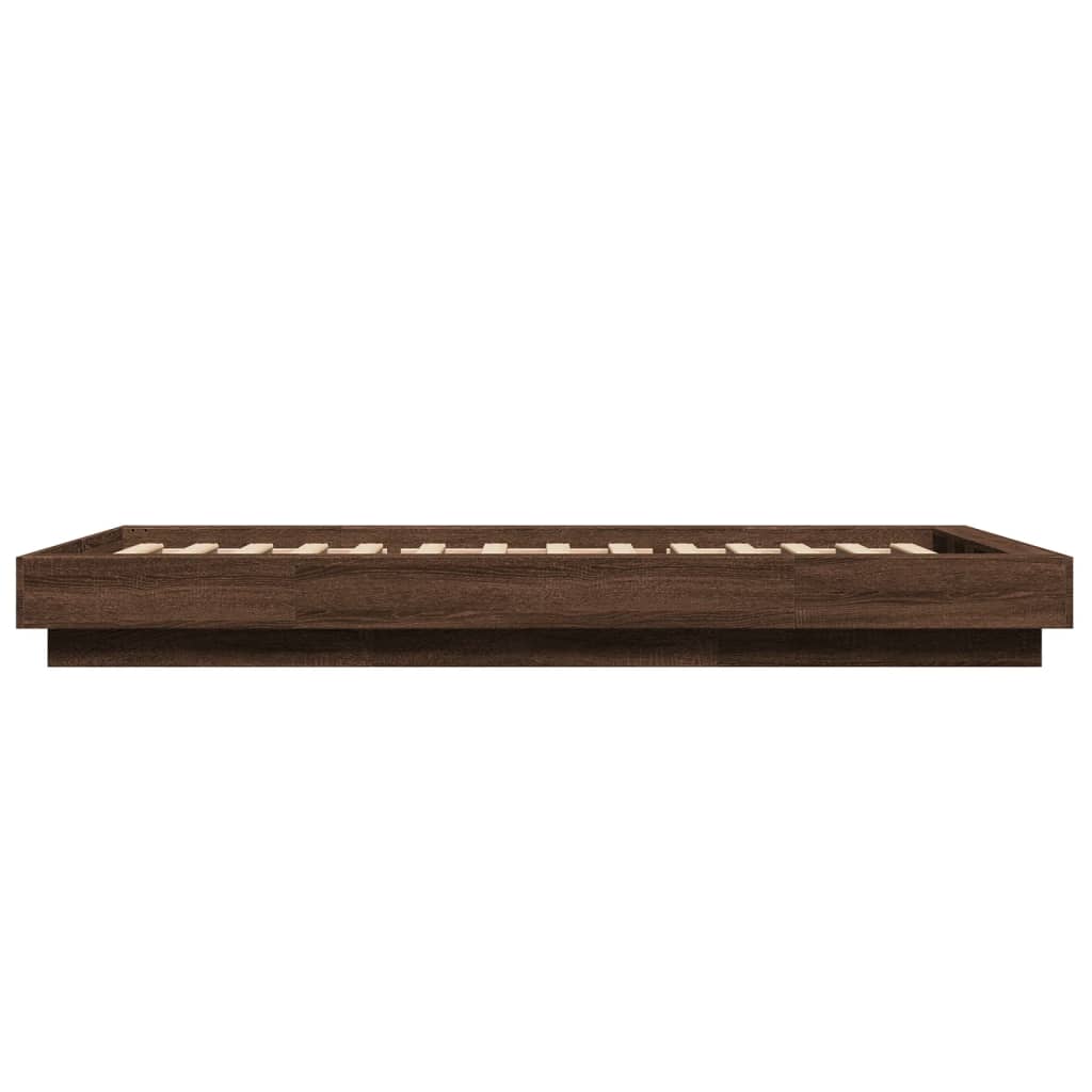 vidaXL Cadru de pat cu LED stejar maro 75x190 cm lemn prelucrat