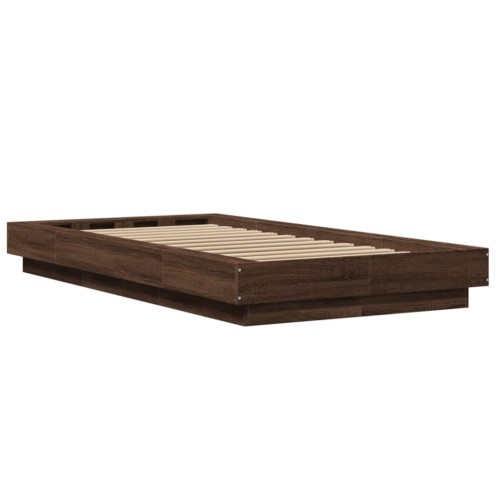 vidaXL Cadru de pat cu LED stejar maro 75x190 cm lemn prelucrat