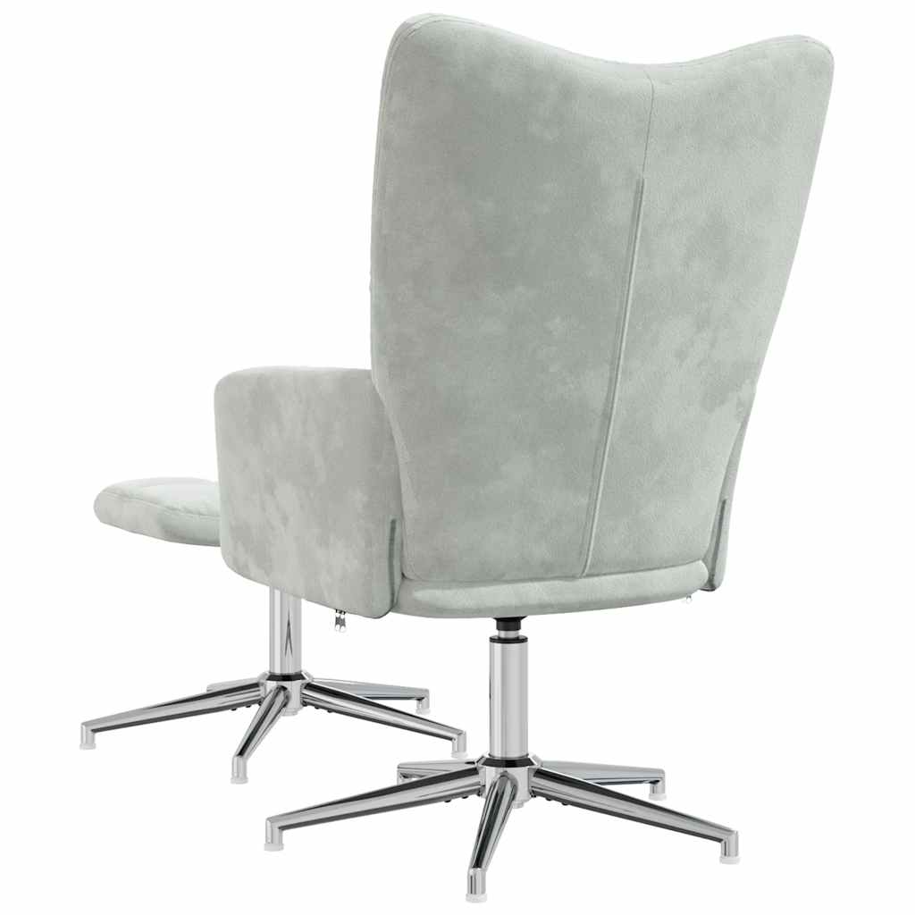 vidaXL Scaun de relaxare cu taburet, gri deschis, catifea vidaXL Scaun de relaxare cu taburet, gri deschis, catifea