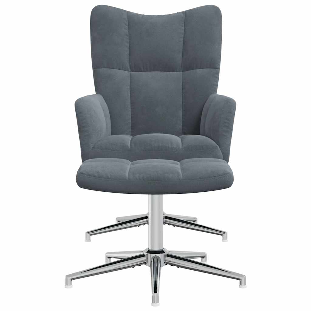 vidaXL Scaun de relaxare cu taburet, gri închis, catifea